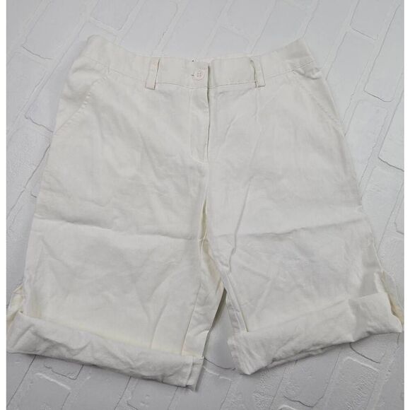New York & Company Pants - New York & Company White Linen Blend Bermuda Roll up Shorts Size 8